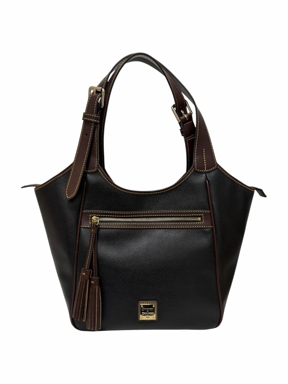 Dooney & Bourke Crosshatching Black/Brown Leather Shoulder Handbag